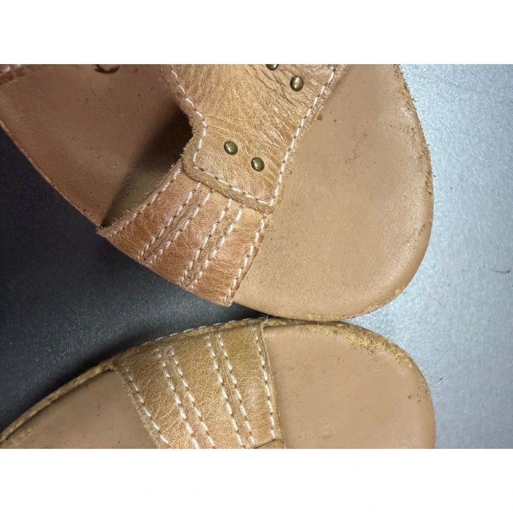 Clarks Women Tan Leather Strappy Cork Wedge Sandals 8M 65590